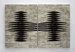 CRUCES ENCADENADAS (diptych) 100,5x148 cm Acrilyc on paper, hand ripped and glued on wood 2008