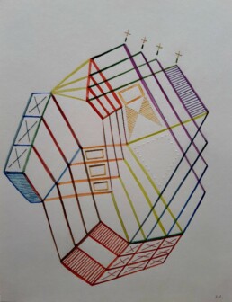 07-Acuarela, grafito, hilo y vinilo. 26x20. 2023